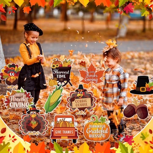 Threehoney 12 Pcs Thanksgiving Yard Signs with Stakes