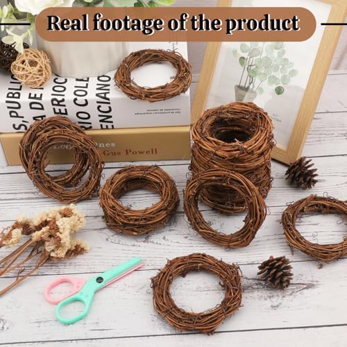 50 Pcs 3.15 Inch Natural Grapevine Wreath Set, Natural Rattan Wreath,Hand-Woven 3.15 Inch Vine Branch Wreaths, Perfect for DIY Crafts, Christmas Decorations, and Wedding Supplies