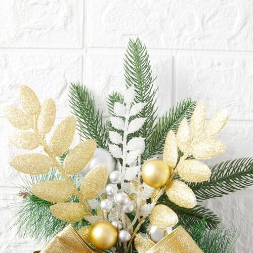 Christmas Swag Wreath for Staircase, Christmas GlitterTeardrop Decorations with Bow Swag Trim for Front Door Wall Window Indoor Outdoor (Gold, 60cm*30cm)