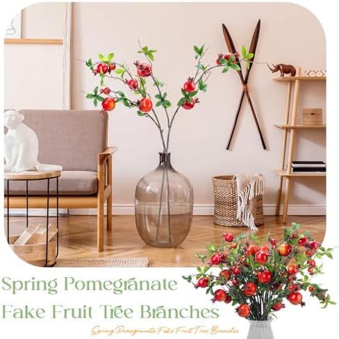 Thiccywoov 10 Pcs 31.5'' Artificial Pomegranate Branches Decor, Red