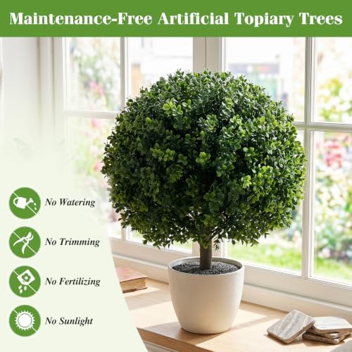 Goplus 27" Artificial Boxwood Topiary Trees Set of 2 with Ground Spikes
