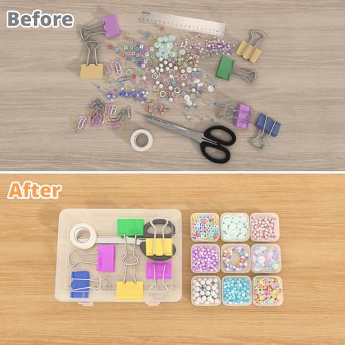 Mathtoxyz Bead Organizer Box, 62Pcs Small Organizers and Storage Plastic Cases, Mini Clear Storage Containers With Hinged Lid, Rectangle for Bracelet Making, DIY Jewelry Craft, Nail
