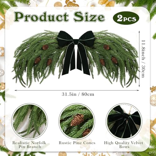 Suncalla 2 Pack 31.5" Christmas Swag Decoration, Norfolk Pine, Green