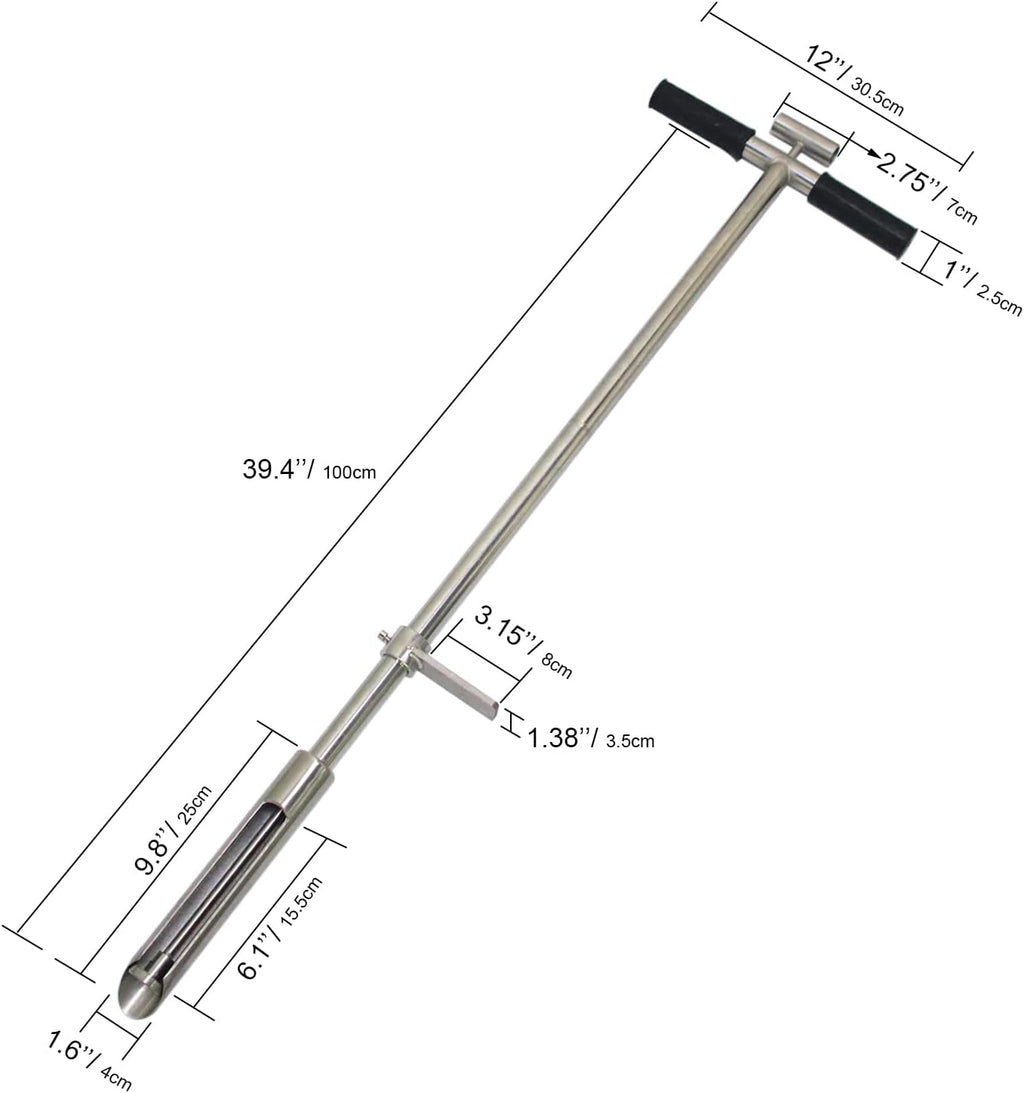 Soil Sample Probe 40” with Ejector and Foot Pedal,Soil Probe Stainless Steel T-Style Handle Soil Test Kit,Soil Probe