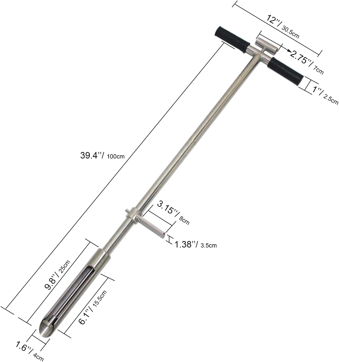 Soil Sample Probe 40” with Ejector and Foot Pedal,Soil Probe Stainless Steel T-Style Handle Soil Test Kit,Soil Probe