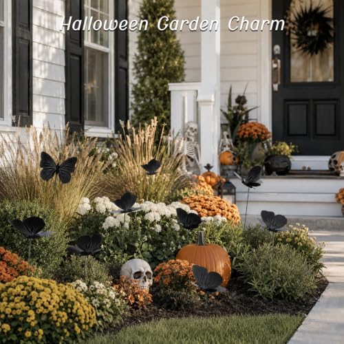 30PCS Black Butterfly Decorations Faux Garden Stakes for Halloween Decor