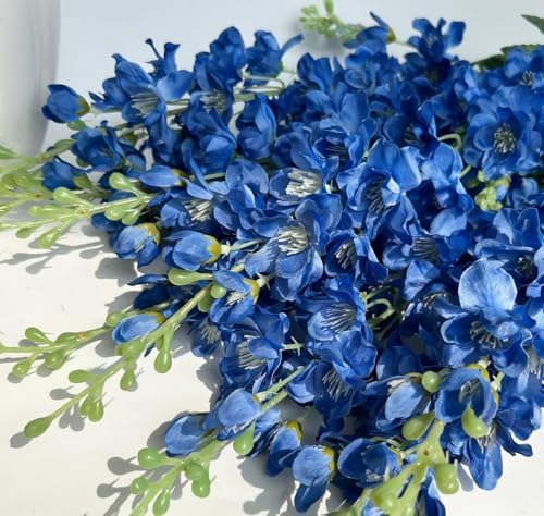 8 pcs Navy Blue Delphinium Artificial Flowers, 34.25''Artificial Snapdragon Flowers Tall Fake Flowers Silk Flowers Faux Delphinium Bulk for Tall Vase Home Wedding Garden Table Decor