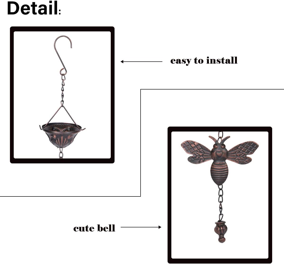 8.5 ft Bee and Cup Rain Chain for Gutters, Metal Rain Catcher | Sturdy and durable,Rust-proof and