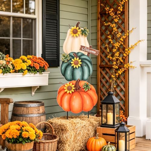 VCUTEKA 32.6” Fall Outdoor Pumpkin Garden Stake, Thanksgiving Harvest Decor