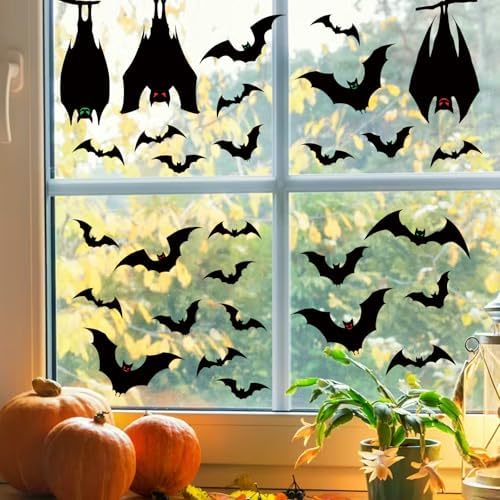Black Halloween Decorations Window Clings: 6 Sheets Large Bats Silhouette