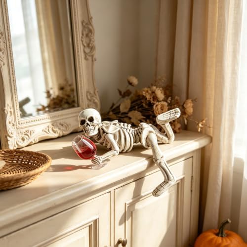 Halloween Decor Skull Statue Red Wine Cup Resin Skeleton Figurine