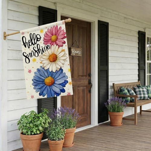 CROWNED BEAUTY Sunshine Floral Daisy House Flag for Outside 28x40 Inch