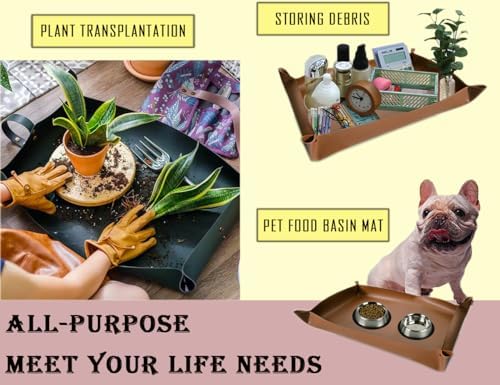 Plant Repotting Mat,Waterproof Leather Plant Transplanting Mats,Indoor Succulent Potting Mat for Change Soil and Watering,Portable Gardening Mats for Transplant and Mess Control (30" X 18",Brown)