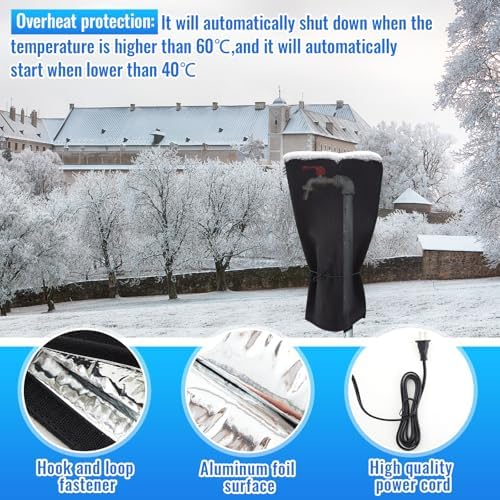 2 Pcs 28" L x16 W Electric Heated Outdoor Faucet Cover for Winter Freeze Protection Heating Hose Bib Covers for Winter, Water Pipe Heater for Garden Faucet Insulated Spigot Protector, Black