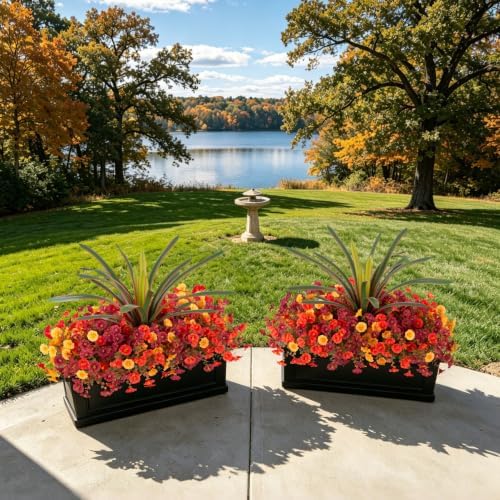 INXUGAO Artificial Fall Flowers UV Fake Orchid Plant Mum for Outdoors Decor