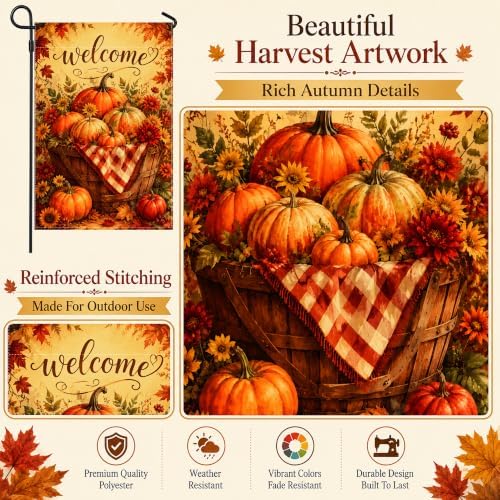 Fall Decor - Fall Welcome Thanksgiving Pumpkin Garden Flag