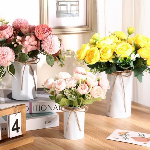 Zonon Farmhouse Vase Decor, Galvanized Flower Bucket,White,3 Pcs