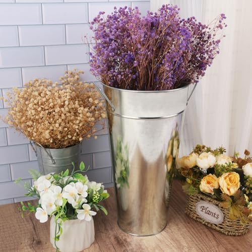 2 Pcs 15 Inch High Galvanized Metal Vase, French Flower Bucket Vases, Galvanized Vase for Any Farmhouse, Modern, or Traditional Setting.