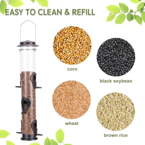 MIXXIDEA 1PK Metal Wild Bird Feeder,Squirrel Proof Bird Feeders for Outside,Hanging 6 Port Tube Bird Feeder Transparent Finch Bird Feeder for Attracting Birds in Your Lawn, Garden, Balcony – Coffee
