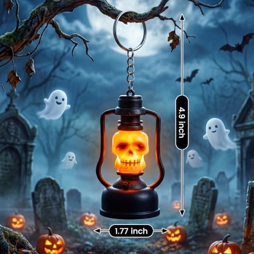 12 Pack Halloween Mini Skull Lantern Keychain LED Light