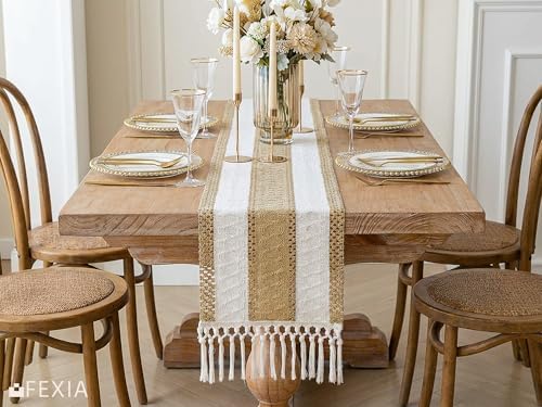 FEXIA Boho Table Runner with Tassels Brown for Fall Home Decor 12x72 Inch