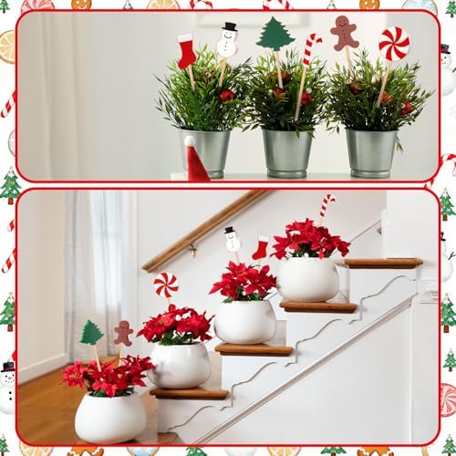 6 Pcs Wooden Christmas Garden Stakes Yard Plant Decoration