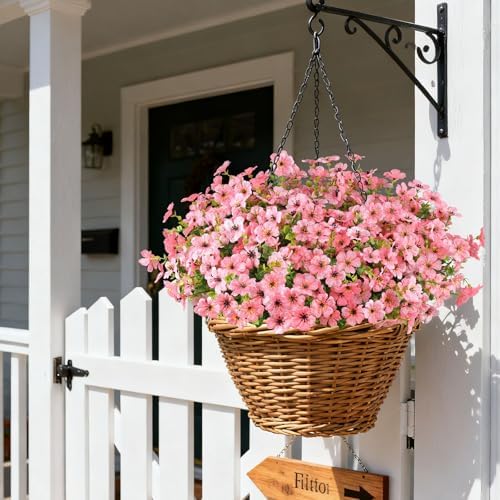 16PCS Artificial Pink Flowers for Outdoors, Fake Silk Pink Flowers