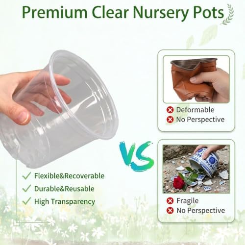 4 Sets 10 Inch Large Clear Nursery Pots with Drainage Holes