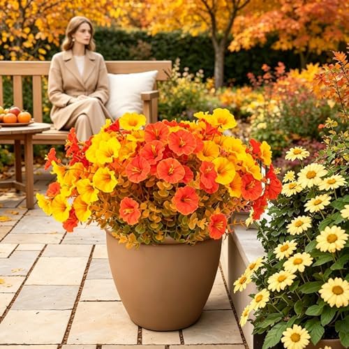6 Pcs Artificial Fall Flowers 13.7 Inch Faux Autumn Floral Stems Mixed Burnt Orange Fake Bouquet Thanksgiving Table Centerpiece Home Decor