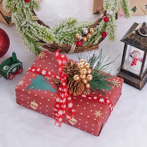 Lystaii 200pcs Artificial Holly Berries Mini 10 mm Christmas Fake Berries with Wire Stems Artificial Berry Fake Berry Stems Picks for Christmas Tree Decorations Wreath Party (Gold and Green Stems)