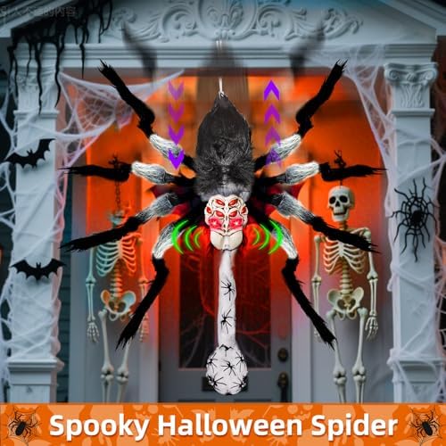 31" Giant Spider Animatronics Halloween Hanging Decorations with Spider Egg