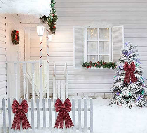Hying Large Christmas Bow for Wreath, Red Black Buffalo Plaid Bows for Front Door Wall Fence Decor, Christmas Snow Flower Wreath Bow Tree Topper Bow for Winter Christmas Party Decoration Supplies