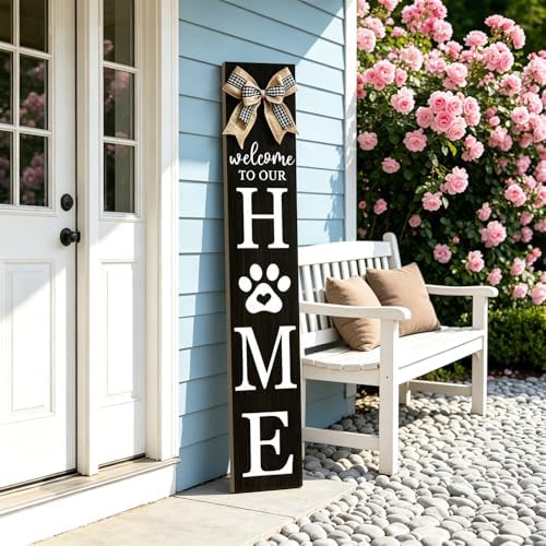 Foutcheou Welcome to Our Home Front Door Sign, 47"X8", Black