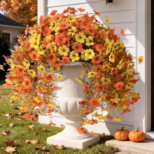 Homsunny Artificial Fake Mums Fall Flowers for Outdoor Outside Decoration