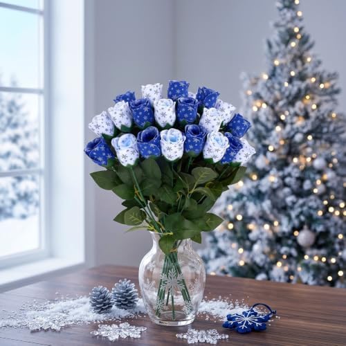 12 Pcs Christmas Winter Flower Snowflake Artificial Roses 17''