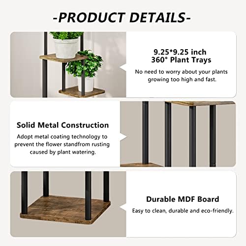 AZERPIAN 4 Tier Tall Plant Stand Indoor Corner Tiered Shelf Metal MDF Board