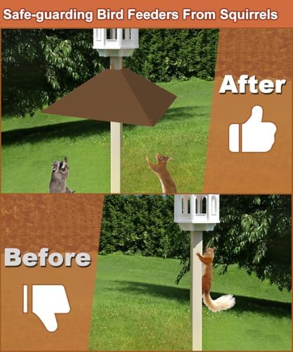 Metal Squirrel Baffle for 4x4 Post, Outside Wooden Pole Mount Squirrel Guards for Bird Feeders, 17 Inch Squirrels Deterrents Stopper to Deter Racoons, Brown, 2pcs, (Patented No.: D1069260)
