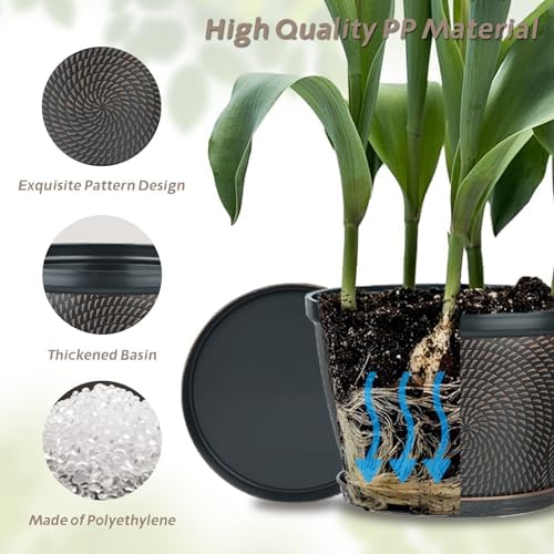 Quarut 4 Pack 8 Inch Flower Pots for Outdoor Indoor, Plastic Plant Pots