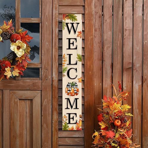Fall Welcome Sign 47 inch Autumn Pumpkin Vertical Wooden Porch Sign Front Door Decorate For Garden Home Yard Farmhouse Thanksgiving Decor