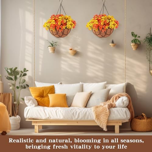 Beeveer 2 Pack Artificial Outdoor Fall Flowers