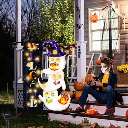 Halloween Lighted Garden Flag, Ghost Yard Decor, 12x18 In