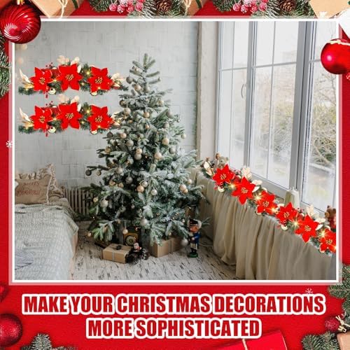 Norme 4 Pack 30 Inch Large Christmas Window Swags with Lights, Red