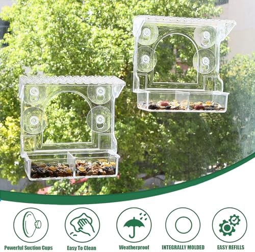2PCSchunhai Clear Bird Feeder for Window
