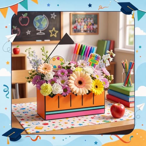 Gueevin 12 Pcs Large Back to School Basket Pencil Shaped Flowers Basket