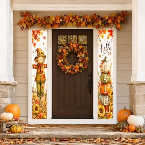 IVN Fall Scarecrow Pumpkin Tower Porch Banners 12x71 Inch Set of 2