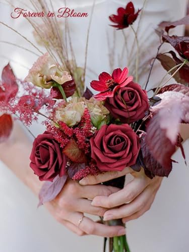 MACTING 30PCS Red Artificial Roses with Stems, Real Touch Foam Flowers