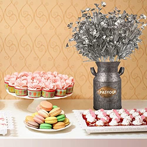 PASYOU Christmas Artificial Plants Decoration, Plastic Grass Faux Shrubs Simulation Flower Leaves Indoor Outdoor Home Garden Planter Filler Party Hotel Verandah Wedding DIY Decor - Silver 2 Pack
