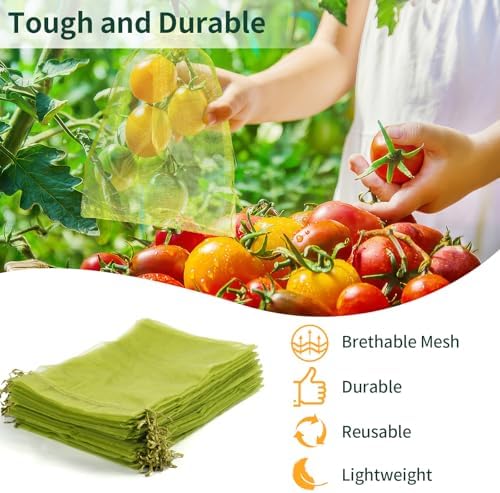 50 Pcs Fruit Protection Bags, 8×12 in Mesh Cover Nets for Tree, Green