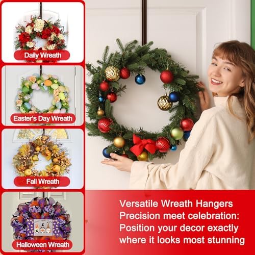 2 Pack Adjustable Wreath Hanger for Front Door, 15-25 Inch over Door Hook