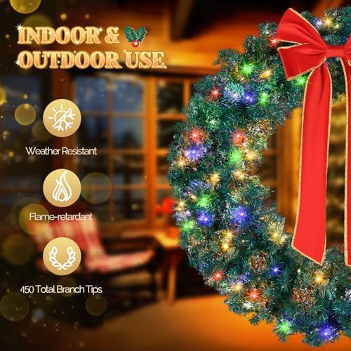 VINGLI 48 Inch Christmas Wreath Dual Color Fence, Party Decor, Plug-in LED